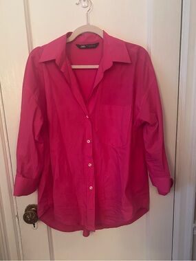 Zara Hot Pink Button Front Shirt oversized